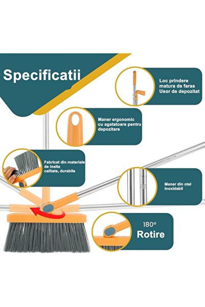 Flippy Broom and Dustpan Set with Detachable Tail, Flippy,Comb Teeth, foldable, Orange