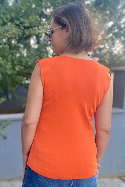 Mia Butik Women's Lina Orange Mercerized Sleeveless Blouse