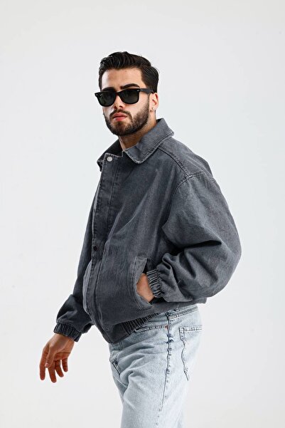 İLKCET MODA Premium καπνιστό τζιν με φερμουάρ Oversize Bomber Jacket