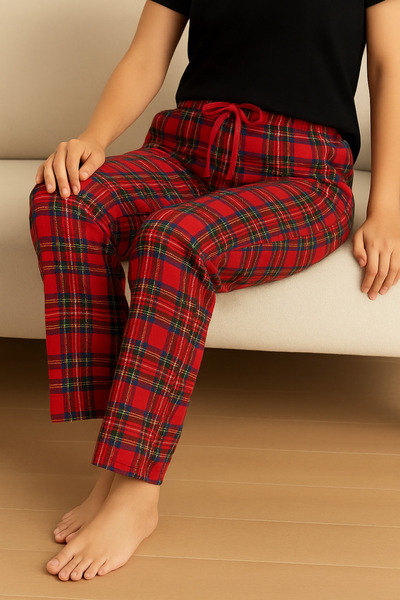 MyBen Red Plaid Patterned Single Bottom Pajamas