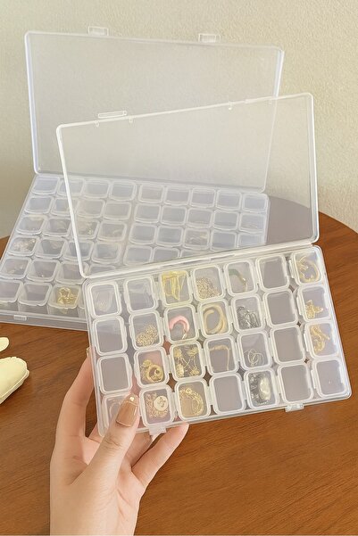 teknotrust Şeffaf 28 Bölmeli Takı Düzenleyici, Kapaklı, Kutulu, Saklama, Yüzü...