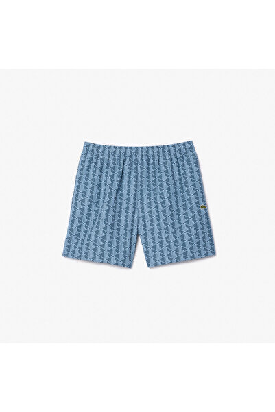 Lacoste Mid Monogram Print Swim Erkek Mavi Mayo