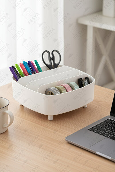 Fesya Home Bella 4-Compartment Desktop Organizer – White Minimalist Organizer