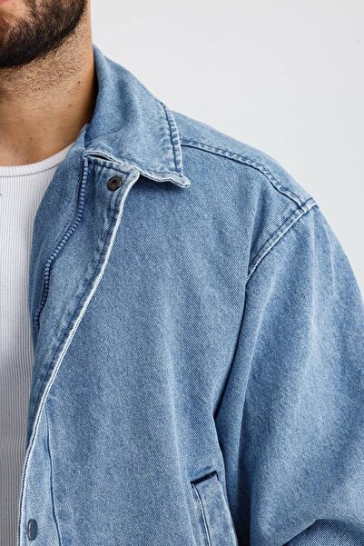 İLKCET MODA Premium Mavi Fermuarlı Kot Oversize Bomber Ceket
