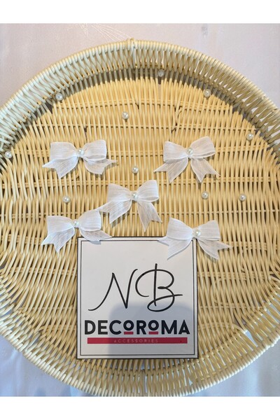 Nb Decoroma İncili Ekru Keten Kurdele Hazır Fiyonk -25 Adet