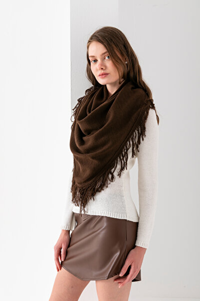 Wega Moda Γυναικείο ίσιο τριγωνικό μαντήλι - Πλεκτό με φούντες και σάλι ώμου |   Ειδική παραγωγή με χέρια πλεκτό μαλακό μάλλινο νήμα