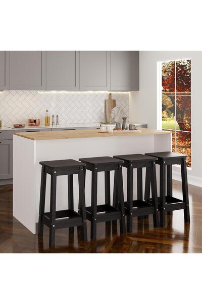 Bimossa Kahlo G4611 4Adet Siyah Tabure Mutfak Ada 160cm Sepet Üst Beyaz Bar Masa Kahve Köşesi Saklama Dolabı