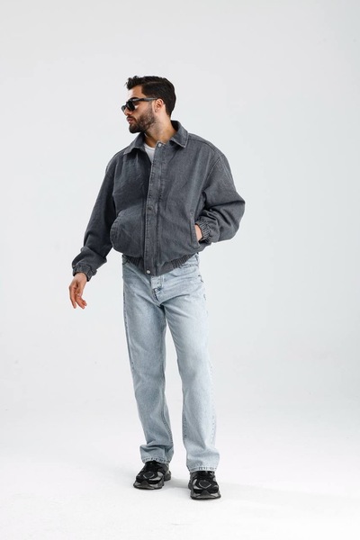 İLKCET MODA Premium καπνιστό τζιν με φερμουάρ Oversize Bomber Jacket