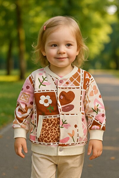 Lino Baby Desenli Mevsimlik Kışlık Kız Hırka Çeket Takım