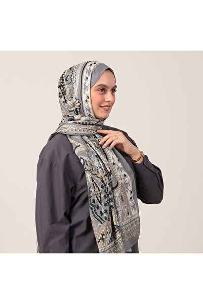 ipekistanbul شال من القطن والحرير - نمط باروكي - رمادي