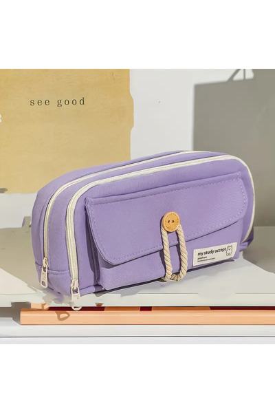 SYNOPE Vintage Düğmeli Geniş Büyük Kapasiteli Çok Bölmeli Kalemlik Kalem Maky...