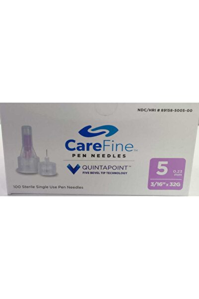 CAREFINE إبر أقلام - 100 إبرة أقلام معقمة للاستخدام مرة واحدة 5 3/16 بوصة * 32 جرام - تقنية الطرف المشطوف الخمسة
