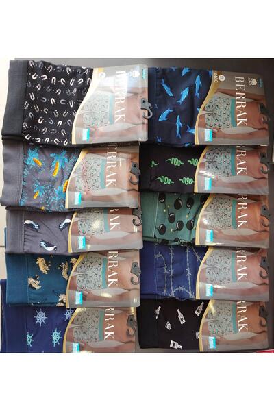Berrak 4480 Men's Combed Cotton Patterned Lycra Boxer 12 Pieces