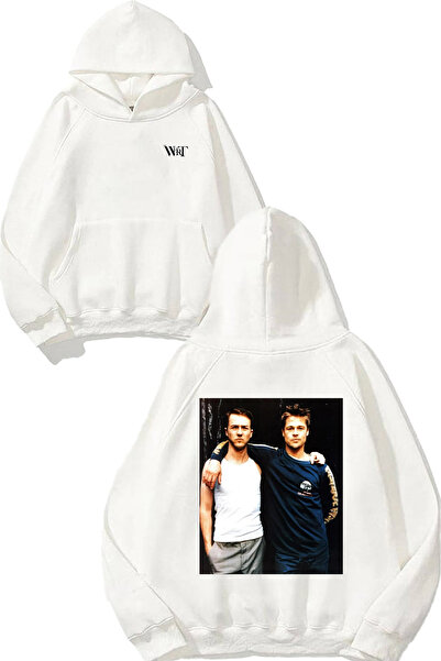 THEWERT Hanorac alb cu glugă cu imprimeu pe spate Fight Club 14 Design