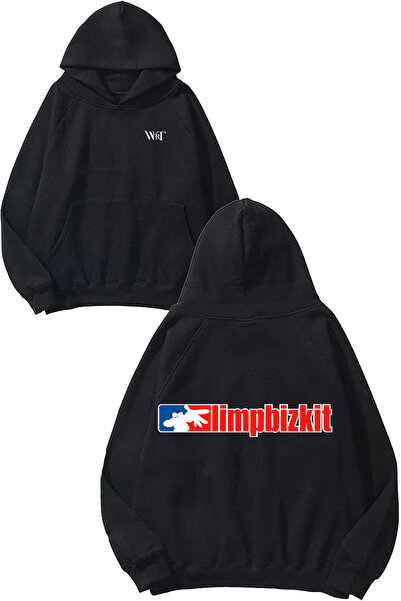THEWERT سويت شيرت بقلنسوة أسود اللون بتصميم Limp Bizkit 6 مطبوع على الظهر