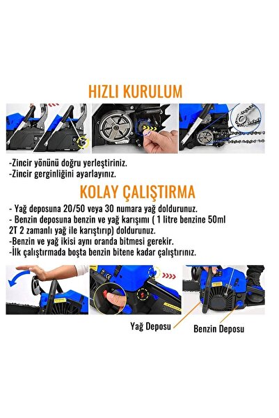 Millian MLN-MS-362 Ağaç Motoru Benzinli Testere Ağaç Odun Dal Kesme Makinası Zincirli Hızar +1 Zincir Hediye