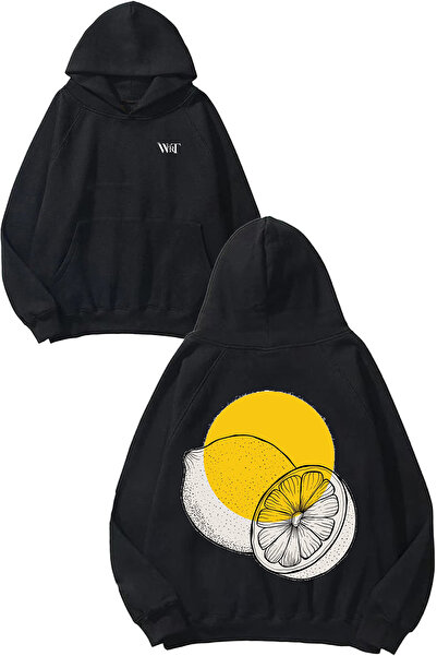 THEWERT Hanorac negru cu glugă cu imprimeu Lemon 4 Design