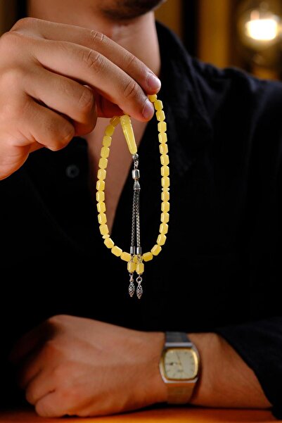 dergah tesbih Wrist Length Drop Amber Silver Designed Prayer Beads (Amber), (مسبحة قطرة كهريبار)
