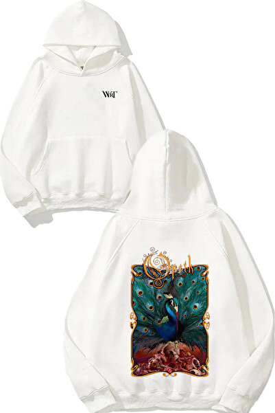 THEWERT Hanorac alb cu glugă cu imprimeu Opeth 4 Design