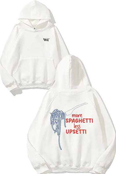 THEWERT Hanorac alb cu glugă cu imprimeu Spaghetti 2 Design pe spate