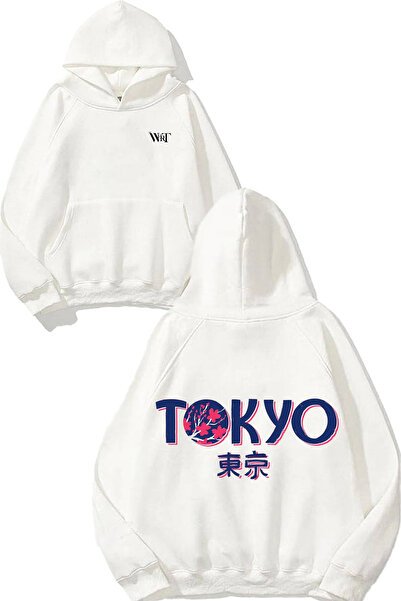 THEWERT Japanese 1 Design Back Printed White Hooded Sweatshirt