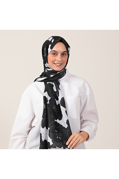 ipekistanbul Şal din mătase de bumbac - Model Magnolie - Negru