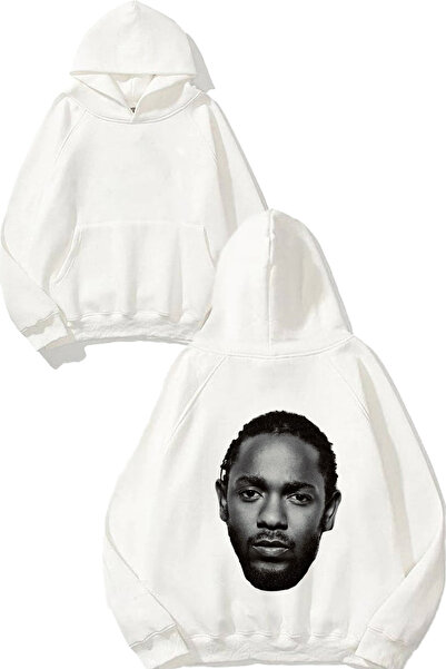 THEWERT سويت شيرت بقلنسوة أبيض اللون مطبوع عليه تصميم كيندريك لامار 3 على الظهر