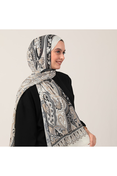 ipekistanbul Şal din mătase de bumbac - Model baroc - Ecru