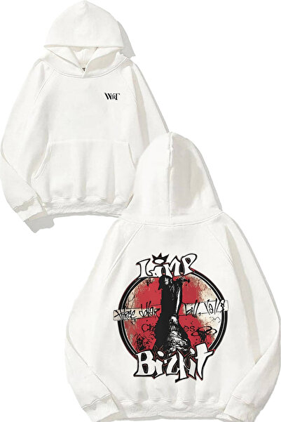 THEWERT سويت شيرت أبيض بقلنسوة مطبوع عليه تصميم Limp Bizkit 1 على الظهر