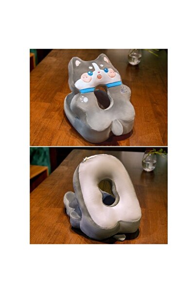 Flippy Foam Pillow for Office & Travel, Husky Model, Washable, Cotton-Filled, 30x35x30 cm, Gray