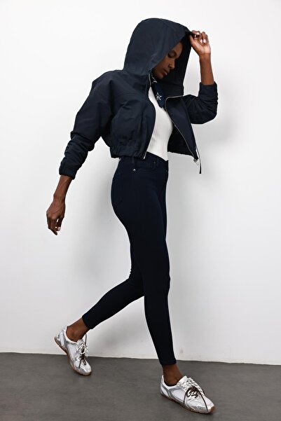 5in1Canpolat Navy Blue Hooded Bomber Jacket 5089