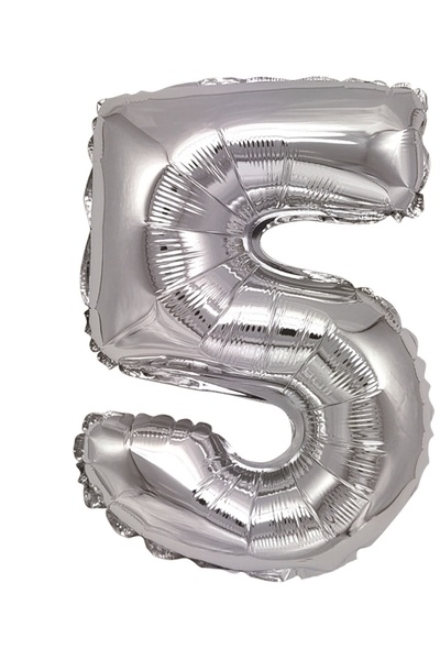 SDX Market Silver metallic foil balloon, Mirific Party, Number 5, 100 cm, Silver