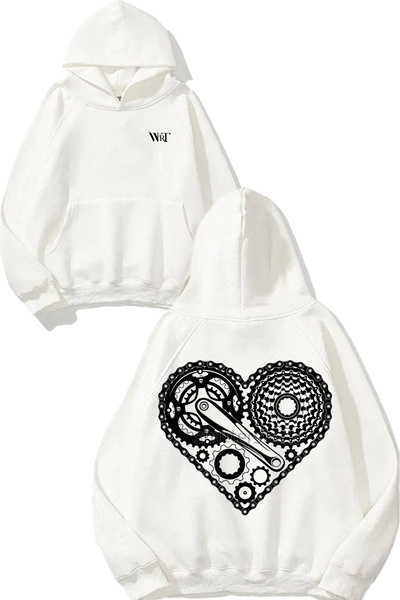 THEWERT Λευκό φούτερ με κουκούλα με στάμπα στην πλάτη με σχέδιο Hearth Machine