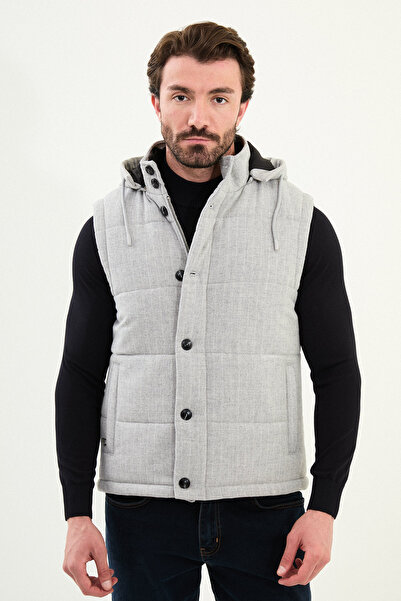 Mcr Striped Slim Fit Hooded Puffer Men's Vest Light Gray - 40950.25K