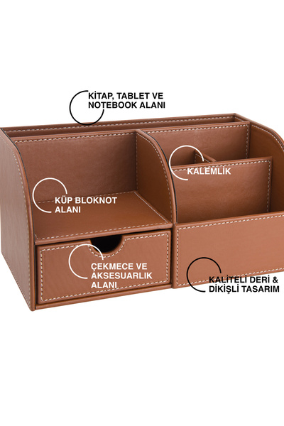 2K Desktop Organizer, Pen Holder, Remote Control, Cube Block Holder, Tablet Holder, Bookshelf, 6 Compartments, Drawer, Desktop