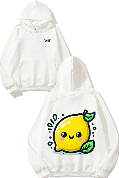 THEWERT Λευκό φούτερ με κουκούλα με στάμπα στην πλάτη σε σχέδιο Lemon 1