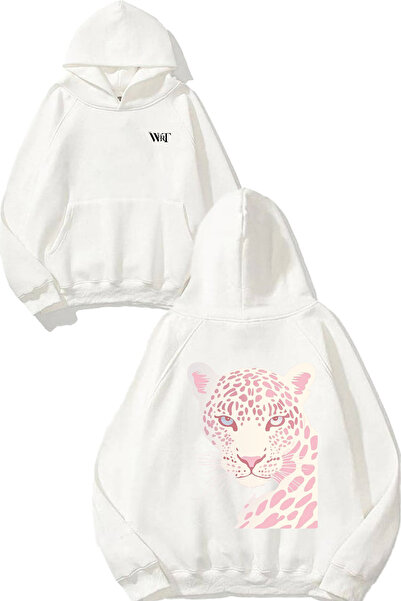THEWERT Λευκό φούτερ με κουκούλα με στάμπα στην πλάτη σε σχέδιο Pink Tiger