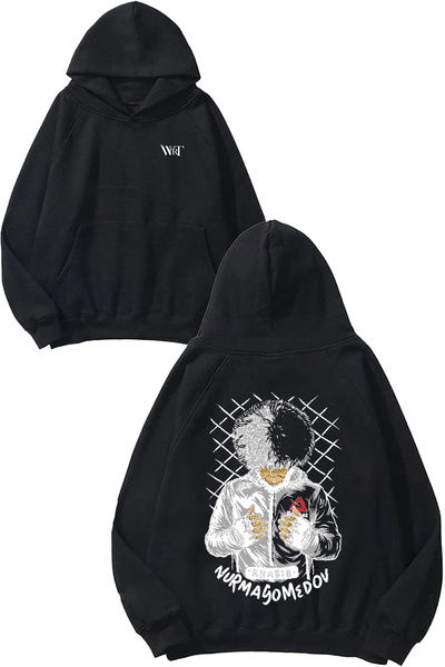THEWERT Khabib the Eagle Design Back Printed Black Hooded Sweatshirt
