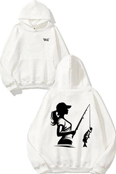 THEWERT Hanorac alb cu glugă cu imprimeu Fishher 3 Design