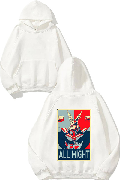 THEWERT Hanorac alb cu glugă cu imprimeu All Might Design