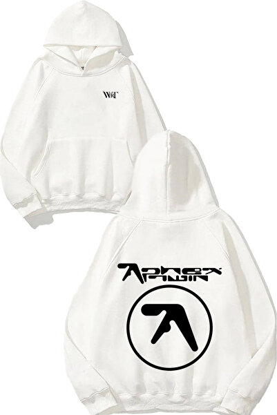 THEWERT Hanorac alb cu glugă cu imprimeu pe spate Aphex Twin 3 Design
