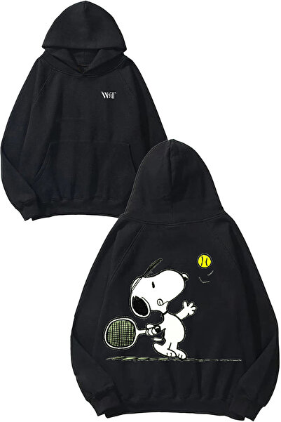 THEWERT Tennis 7 Design Back Printed Black Hooded Sweatshirt