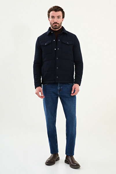 Mcr Striped Slim Fit Shirt Collar Snap Button Men's Coat Navy Blue - 39655.25K