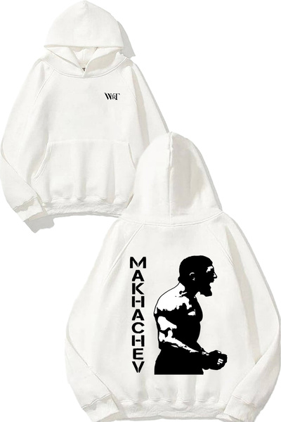 THEWERT سويت شيرت أبيض بقلنسوة مطبوع عليه تصميم Ufc Islam Makhache على الظهر