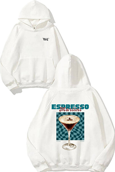 THEWERT Hanorac alb cu glugă cu imprimeu la spate Espresso Martini 2 Design