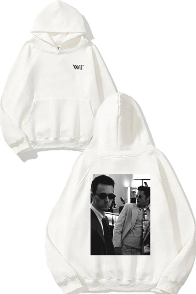 THEWERT Hanorac alb cu glugă cu imprimeu pe spate Fight Club 6 Design