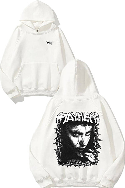 THEWERT Mayhem 6 Дизайн с печат на гърба Бяла суитшърт с качулка