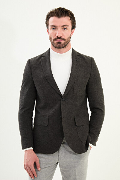 Mcr Straight Slim Fit Pocket Mono Collar Wool Men's Jacket Anthracite - 41470.25K