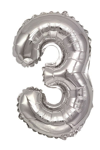 SDX Market Silver metallic foil balloon, Mirific Party, Number 3, 100 cm, Silver