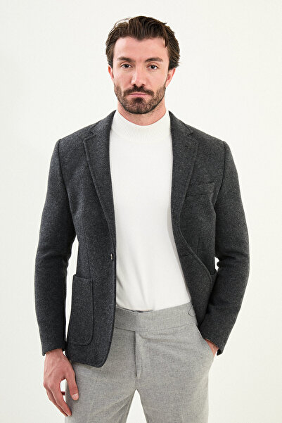 Mcr Straight Slim Fit Bag Pocket Mono Collar Wool Men's Jacket Black - 44310.24K